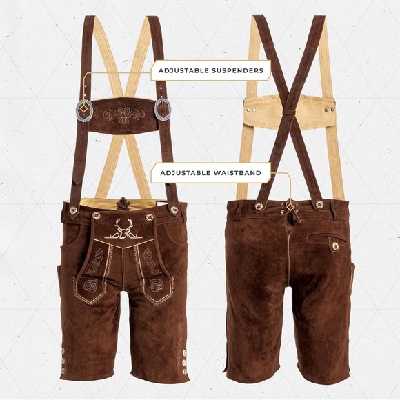 Authentic German Lederhosen Genuine Leather Short Dark Brown Men’s Size 32 New - Picture 3 of 9